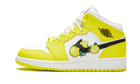 Overkicks - Air Jordan 1 Mid Dynamic Yellow Floral (GS) (AV5174-700) - vista lateral