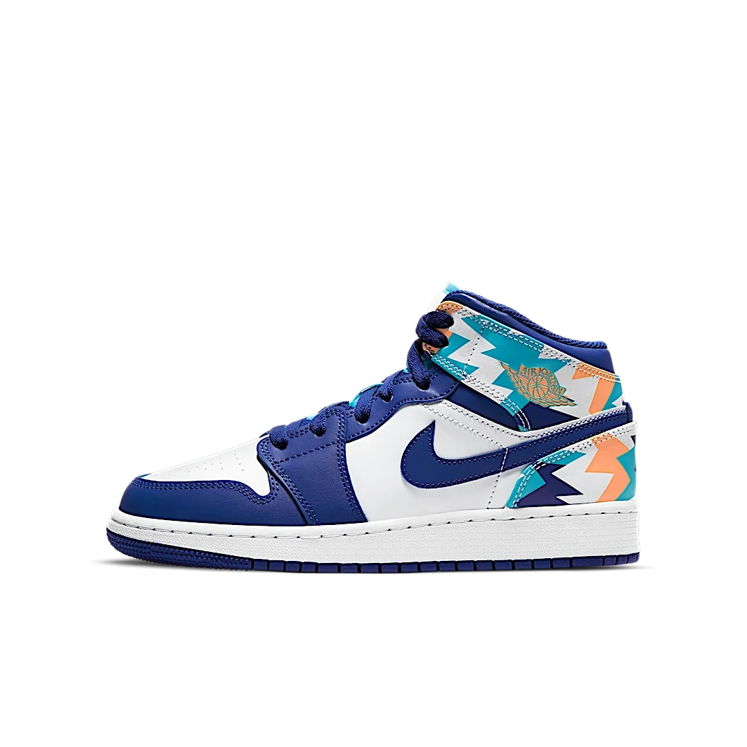 Overkicks - Air Jordan 1 Mid Geometric Print (GS) (555112-105) - vista lateral