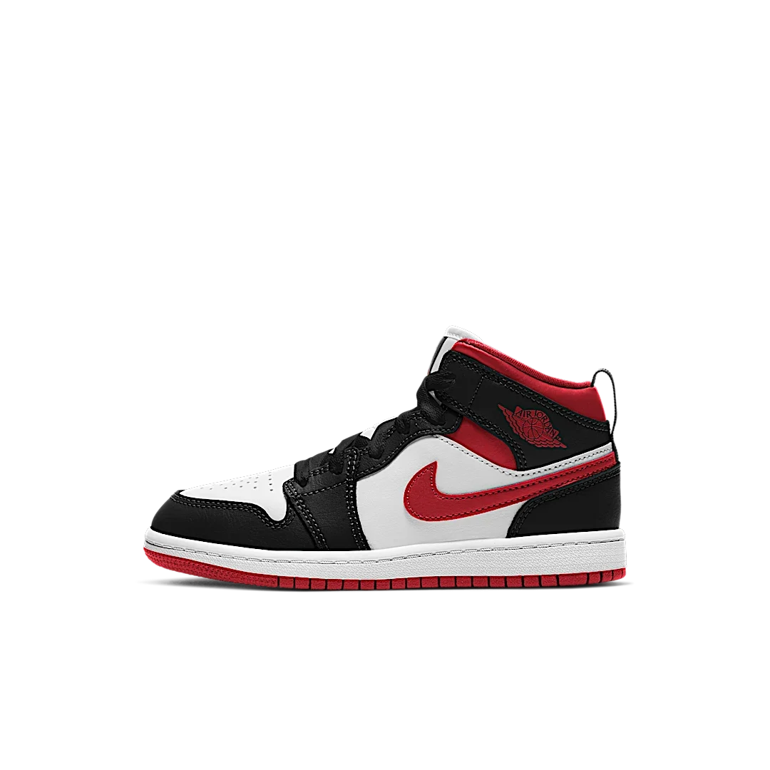 Overkicks - Air Jordan 1 Mid Gym Red Black White (PS) (640734-122) - vista lateral