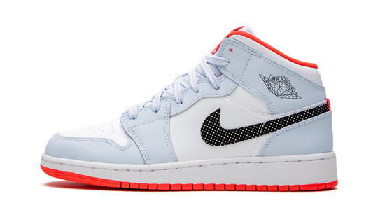 Overkicks - Air Jordan 1 Mid Half Blue Polka Dot Swoosh (555112-400) - vista lateral