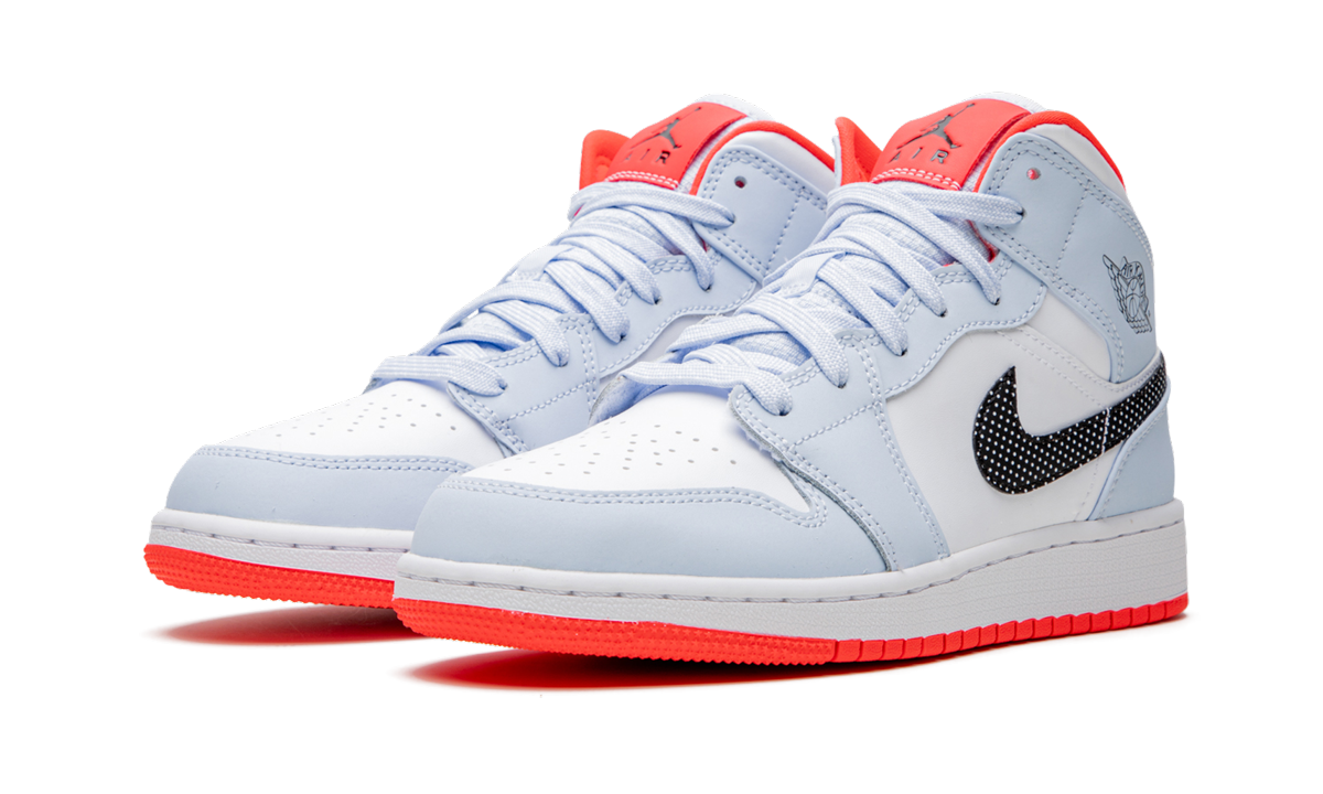 Overkicks - Air Jordan 1 Mid Half Blue Polka Dot Swoosh (555112-400) - vista trasera