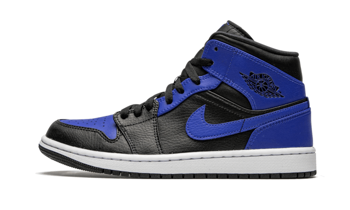 Overkicks - Air Jordan 1 Mid Hyper Royal Tumbled Leather (554724-077 / 554725-077) - vista lateral