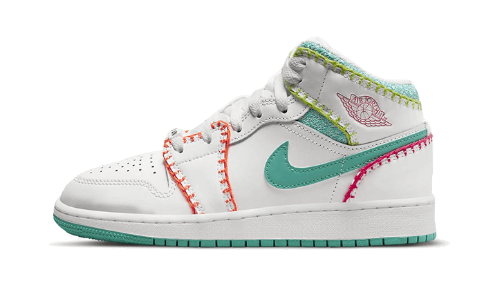 Overkicks - Air Jordan 1 Mid Multi Knit (GS) (DM6218-100) - vista lateral