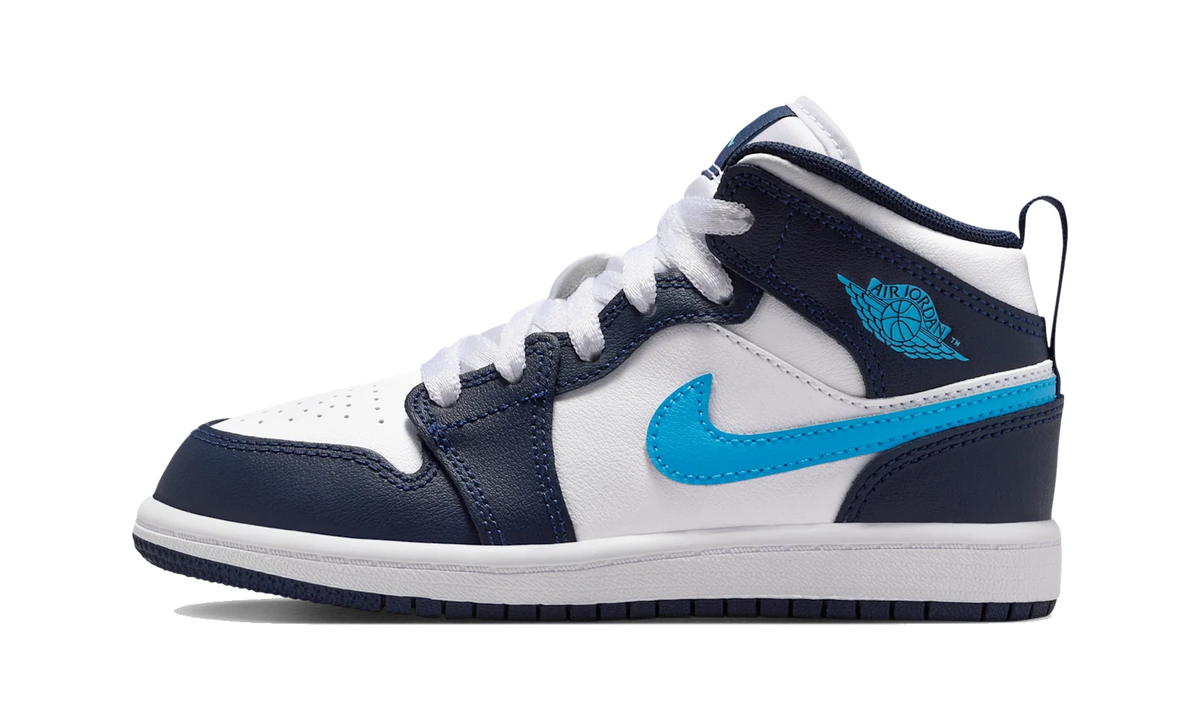 Overkicks - Air Jordan 1 Mid Obsidian Dark Powder Blue (PS) (DQ8424-404) - vista lateral