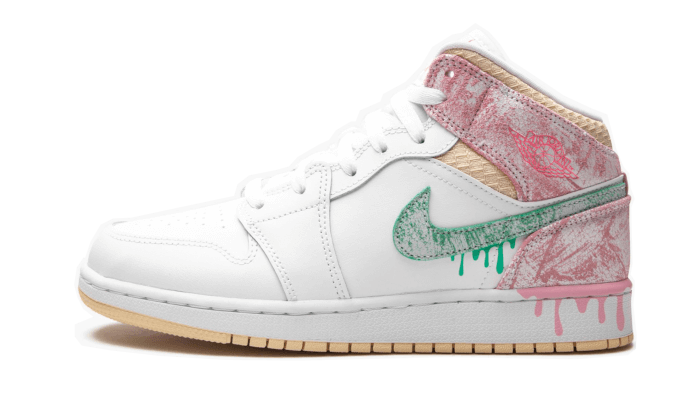 Overkicks - Air Jordan 1 Mid Paint Drip (GS) (DD1666-100) - vista lateral