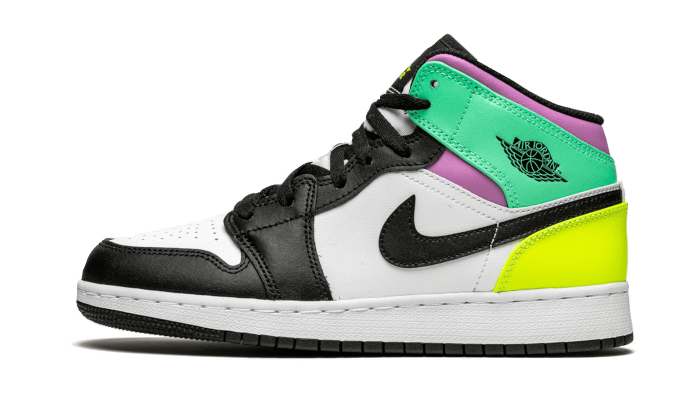 Overkicks - Air Jordan 1 Mid Pastel Black Toe (GS) (554725-175) - vista lateral