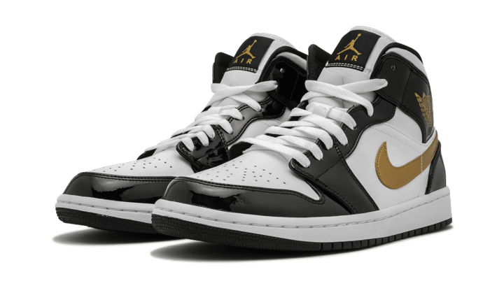 Overkicks - Air Jordan 1 Mid Patent Black White Gold (GS) (BQ6931-007) - imagen 2