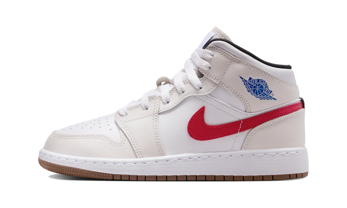 Overkicks - Air Jordan 1 Mid Phantom Game Royal White (GS) (DQ8423-004) - vista lateral