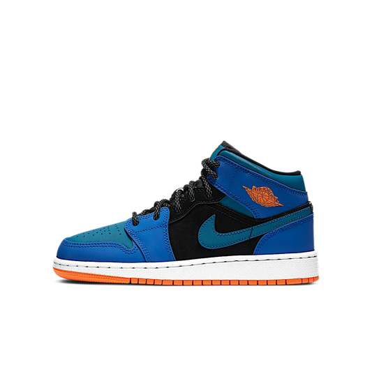 Overkicks - Air Jordan 1 Mid Racer Blue Green Abyss (GS) (554725-440) - vista lateral
