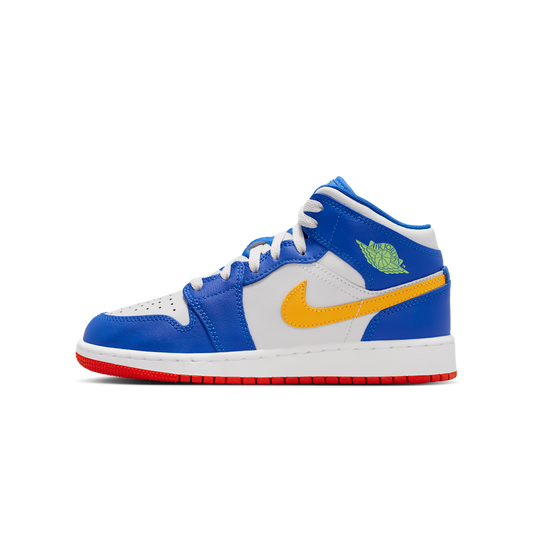 Overkicks - Air Jordan 1 Mid Racer Blue Red Gold (GS) (IM6562-445) - vista lateral