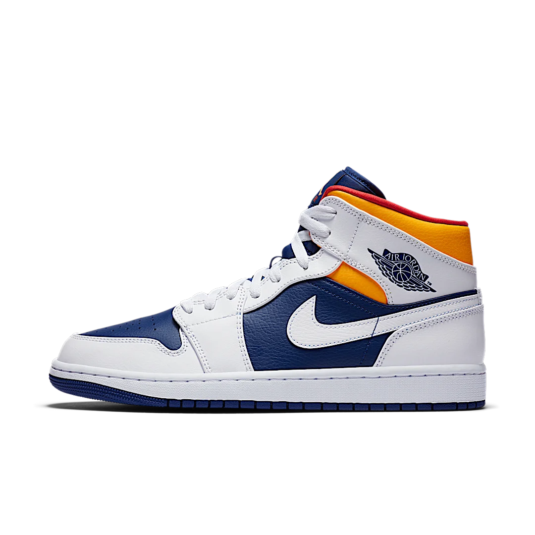 Overkicks - Air Jordan 1 Mid Royal Blue Laser Orange (554724-131) - vista lateral