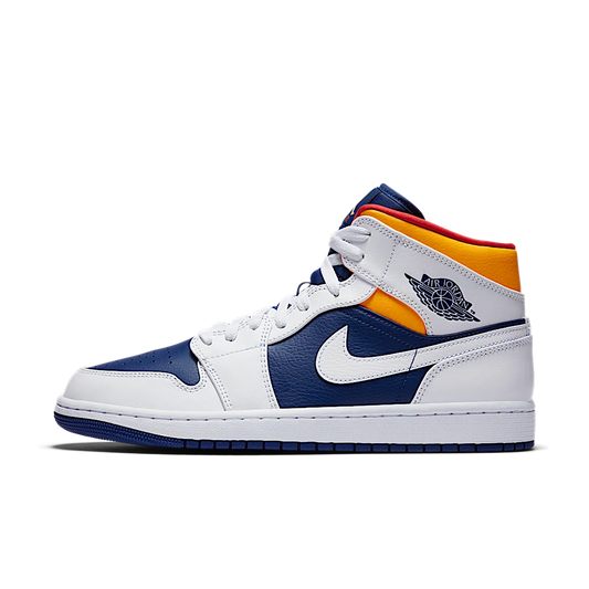 Overkicks - Air Jordan 1 Mid Royal Blue Laser Orange (554724-131) - vista lateral