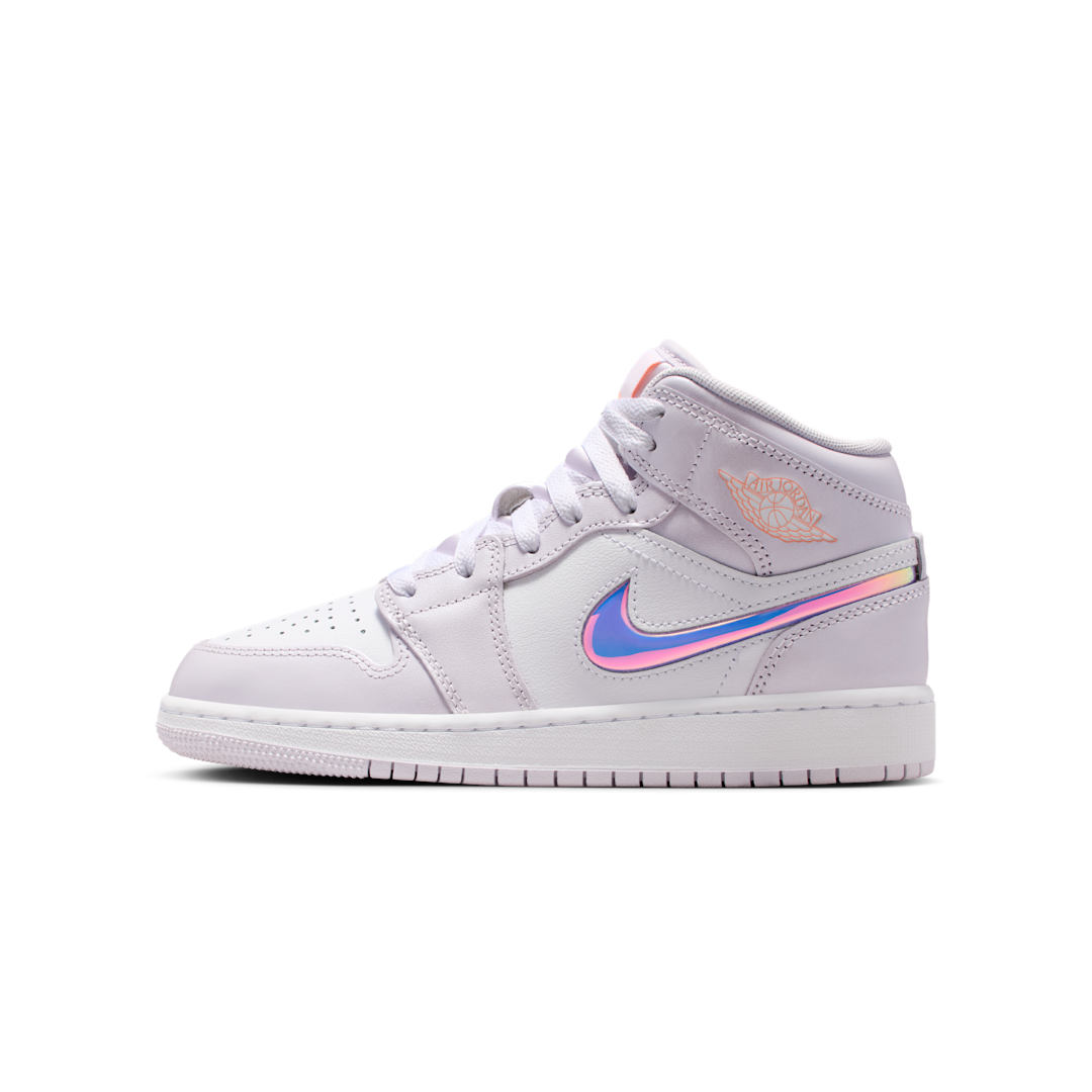 Overkicks - Air Jordan 1 Mid SE Barely Grape Iridescent Swoosh (GS) (IM4419-500) - vista lateral