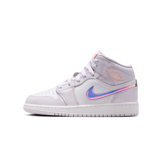 Overkicks - Air Jordan 1 Mid SE Barely Grape Iridescent Swoosh (GS) (IM4419-500) - vista lateral