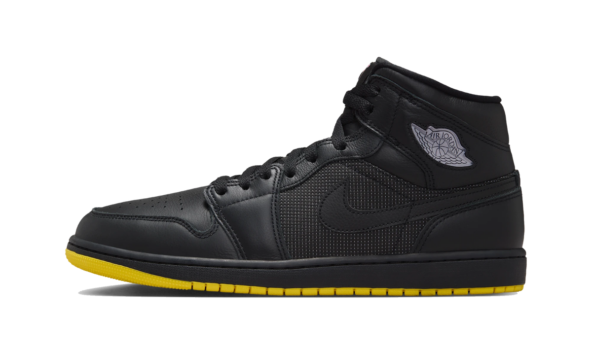 Overkicks - Air Jordan 1 Mid SE Black/Opti Yellow/Silver (IO2052-001) - vista lateral