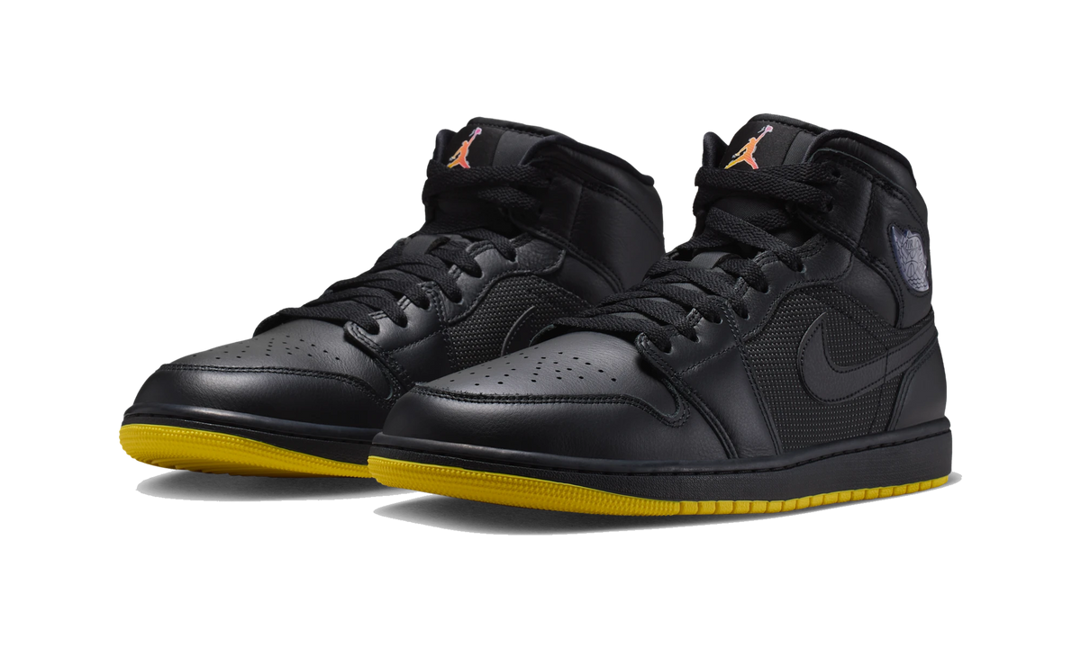 Overkicks - Air Jordan 1 Mid SE Black/Opti Yellow/Silver (IO2052-001) - vista trasera