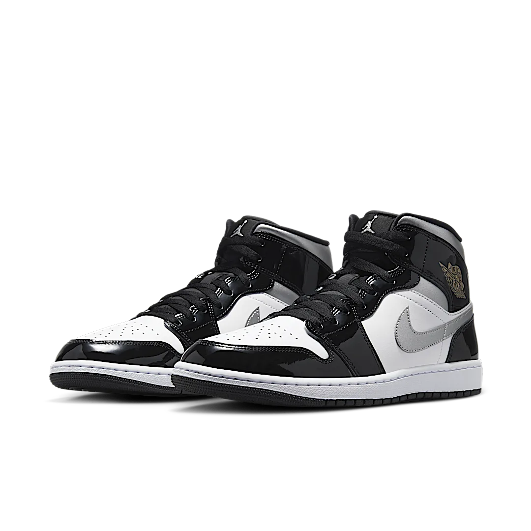 Overkicks - Air Jordan 1 Mid SE Patent Black White Metallic Silver Metallic Gold (HV0789-010) - vista trasera