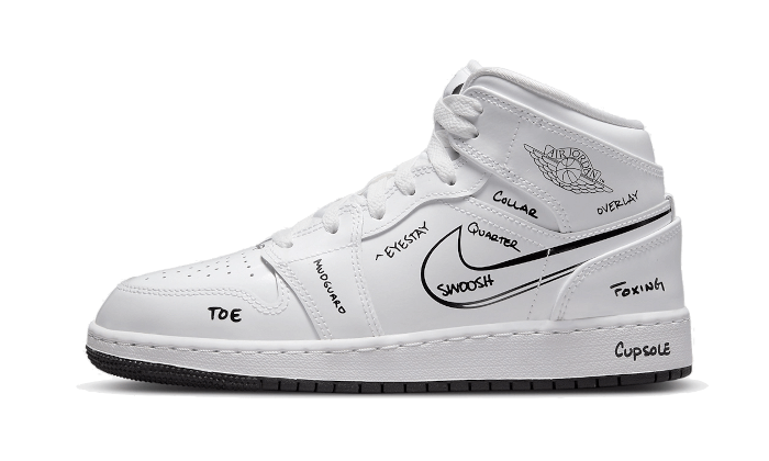 Overkicks - Air Jordan 1 Mid Schematic (GS) (DQ1864-100) - vista lateral