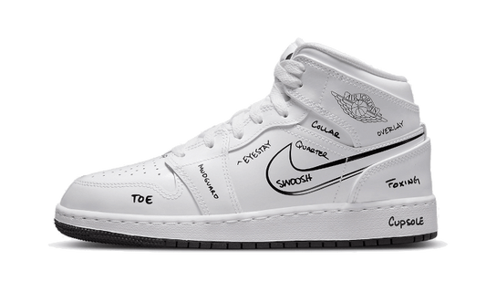 Overkicks - Air Jordan 1 Mid Schematic (GS) (DQ1864-100) - vista lateral