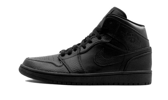 Overkicks - Air Jordan 1 Mid Triple Black Tumbled Leather (554724-091) - vista lateral