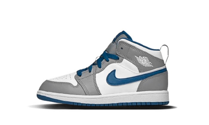 Overkicks - Air Jordan 1 Mid True Blue Cement (PS) (DQ8424-014) - vista lateral