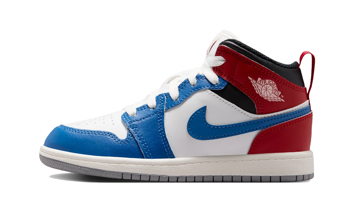 Overkicks - Air Jordan 1 Mid True Blue Varsity Red (PS) (DQ8424-406) - vista lateral