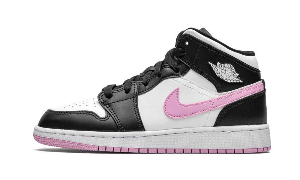 Overkicks - Air Jordan 1 Mid White Black Light Arctic Pink (GS) (555112-103) - vista lateral