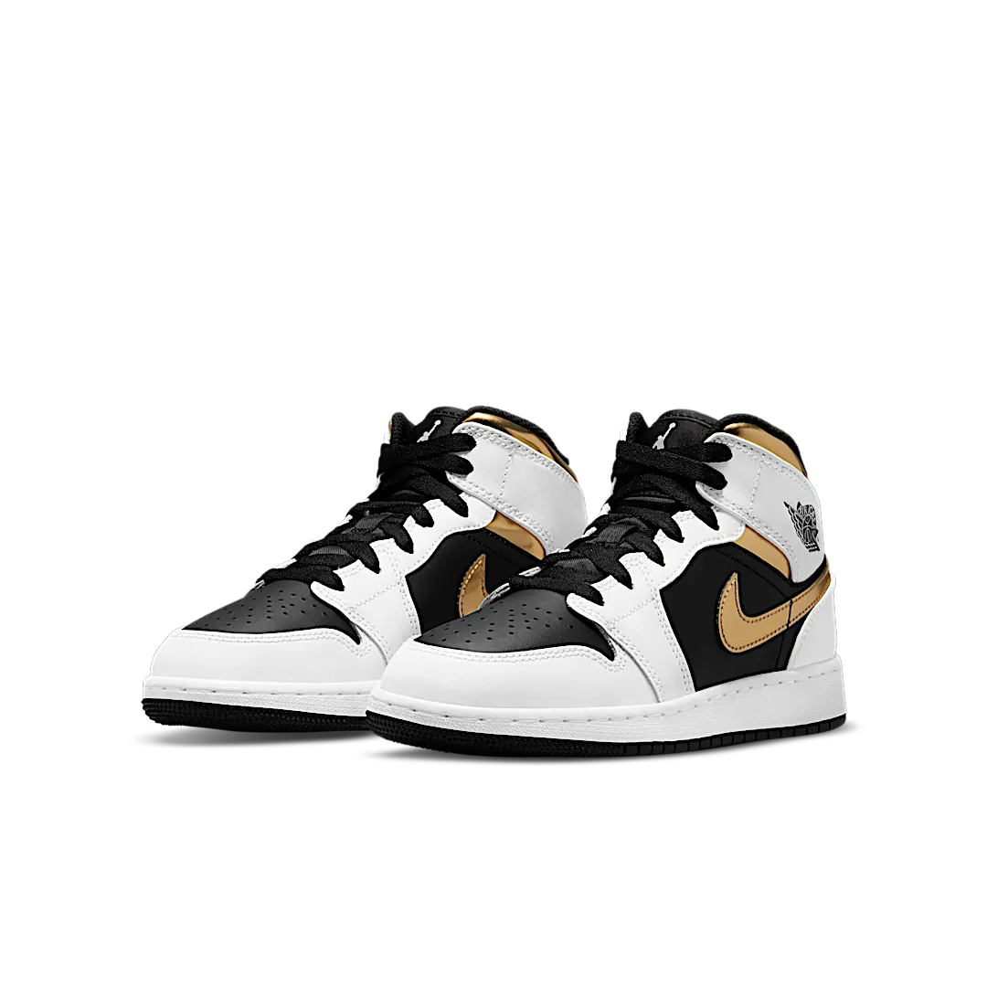 Overkicks - Air Jordan 1 Mid White Gold Black (GS) (554725-190) - imagen 2