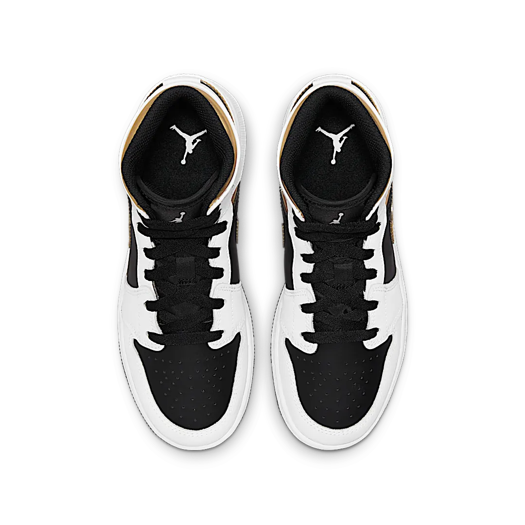 Overkicks - Air Jordan 1 Mid White Gold Black (GS) (554725-190) - imagen 3