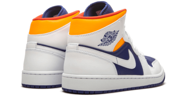 Overkicks - Air Jordan 1 Mid White Laser Orange Deep Royal Blue (554725-131) - par completo