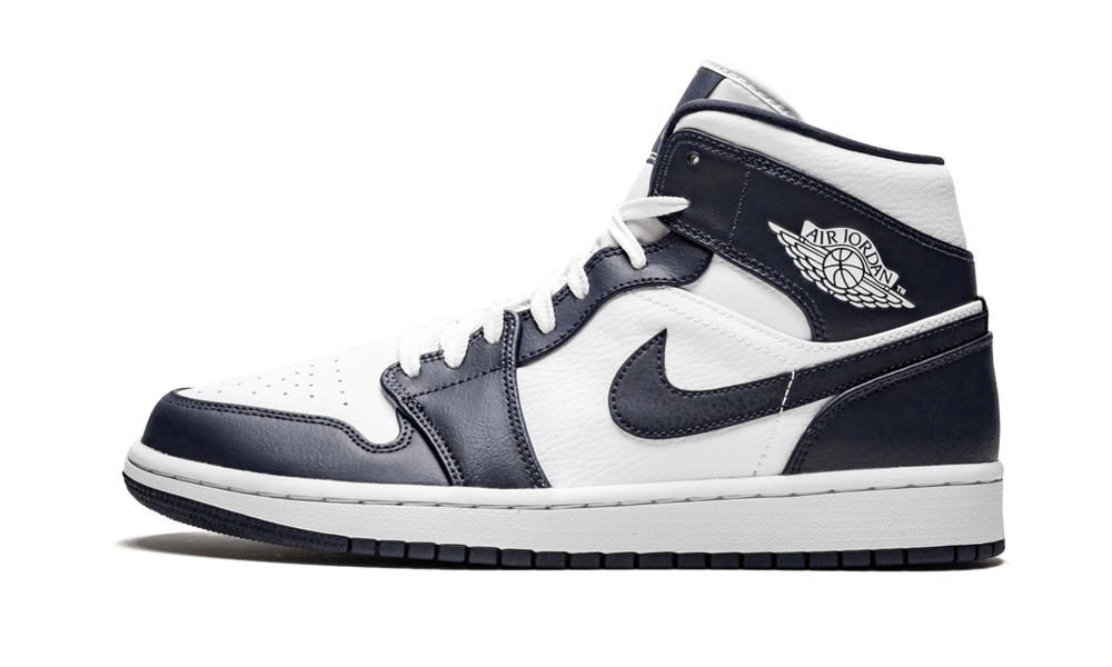 Overkicks - Air Jordan 1 Mid White Metallic Gold Obsidian (GS) (554725-174) - vista lateral