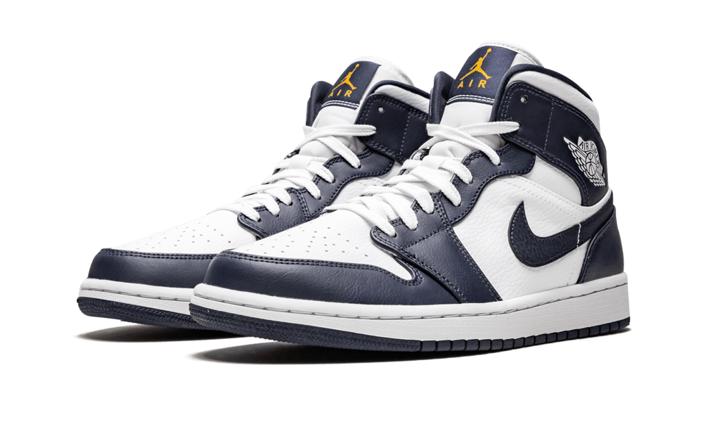Overkicks - Air Jordan 1 Mid White Metallic Gold Obsidian (GS) (554725-174) - imagen 2