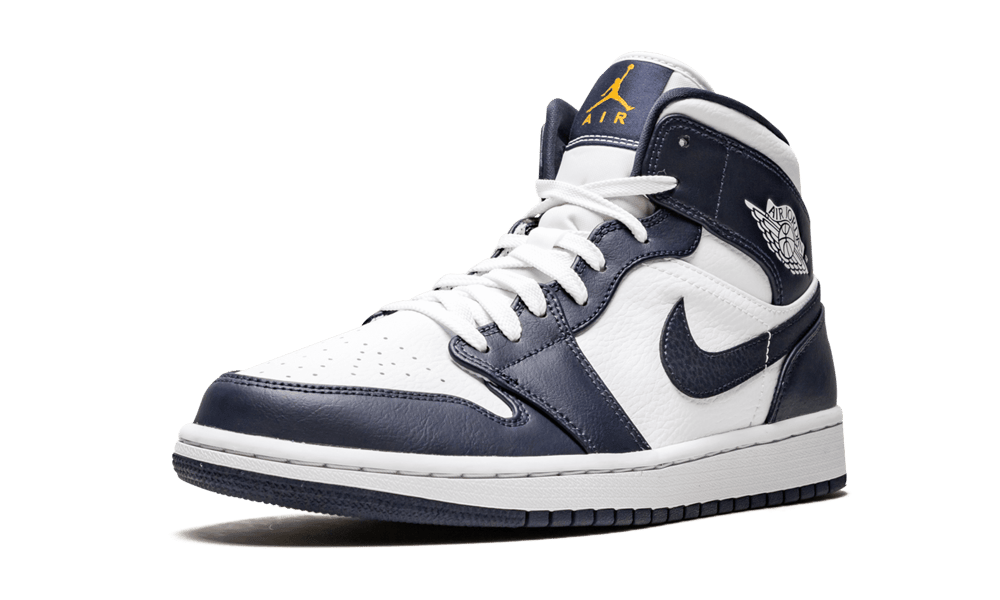 Overkicks - Air Jordan 1 Mid White Metallic Gold Obsidian (GS) (554725-174) - imagen 4