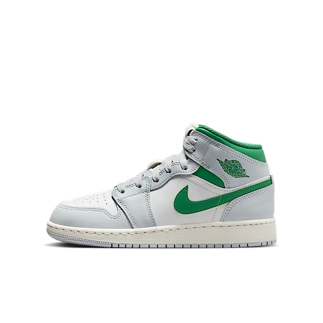 Overkicks - Air Jordan 1 Mid White Pure Platinum Pine Green (GS) (DQ8423-142) - vista lateral