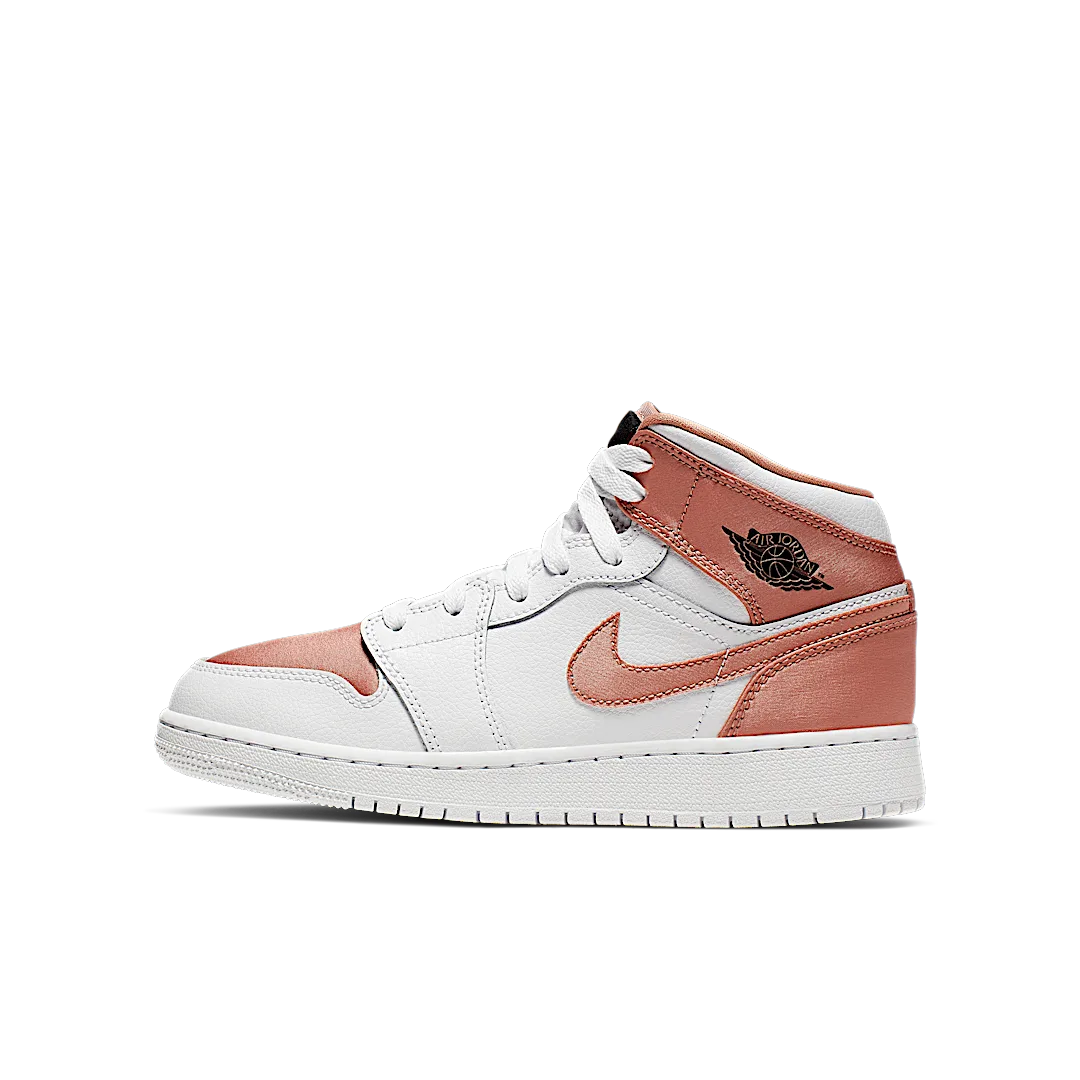 Overkicks - Air Jordan 1 Mid White Rose Gold (GS) (555112-190) - vista lateral