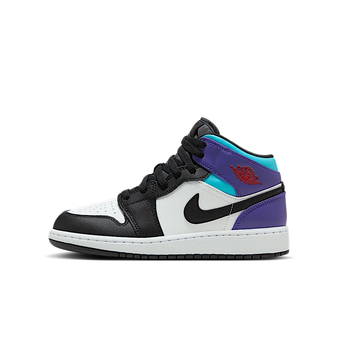 Overkicks - Air Jordan 1 Mid White True Red Aquamarine Black (GS) (DQ8423-154) - vista lateral