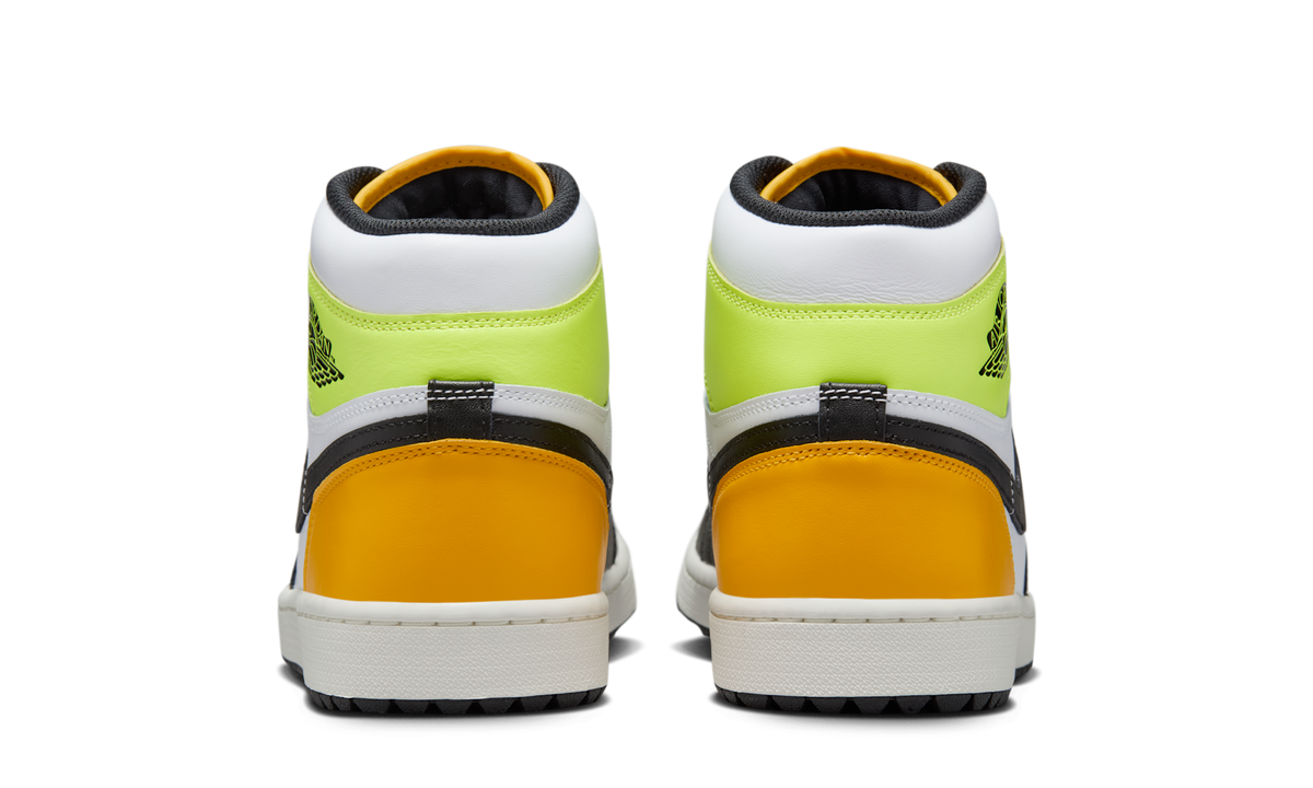 Overkicks - Air Jordan 1 Retro High Golf White University Gold Volt Black (DQ0660-105) - detalle talón