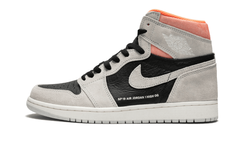 Overkicks - Air Jordan 1 Retro High Neutral Grey Hyper Crimson (555088-018) - vista lateral