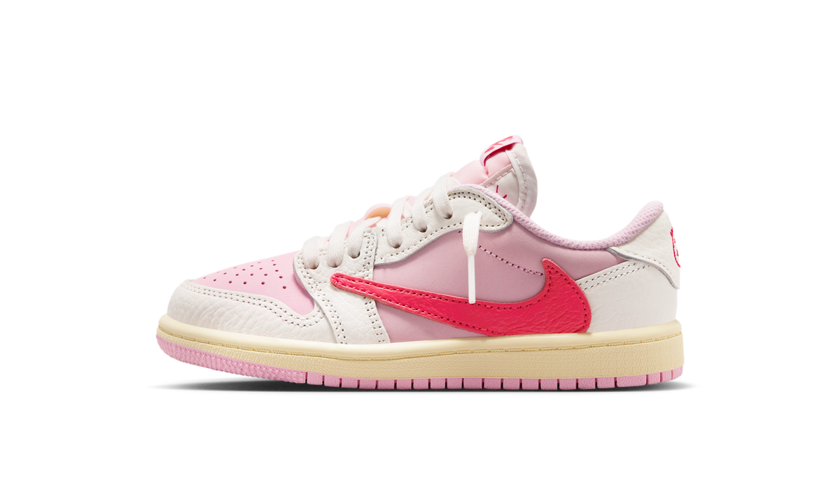 Overkicks - Air Jordan 1 Retro Low OG SP Travis Scott Sail Tropical Pink (PS) (IQ7605-101) - vista lateral