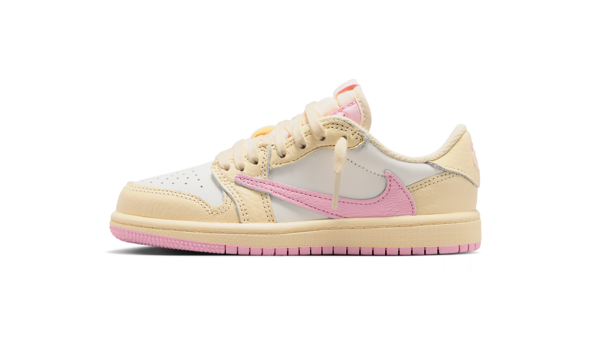 Overkicks - Air Jordan 1 Retro Low OG SP Travis Scott Shy Pink (PS) (IQ7605-100) - vista lateral