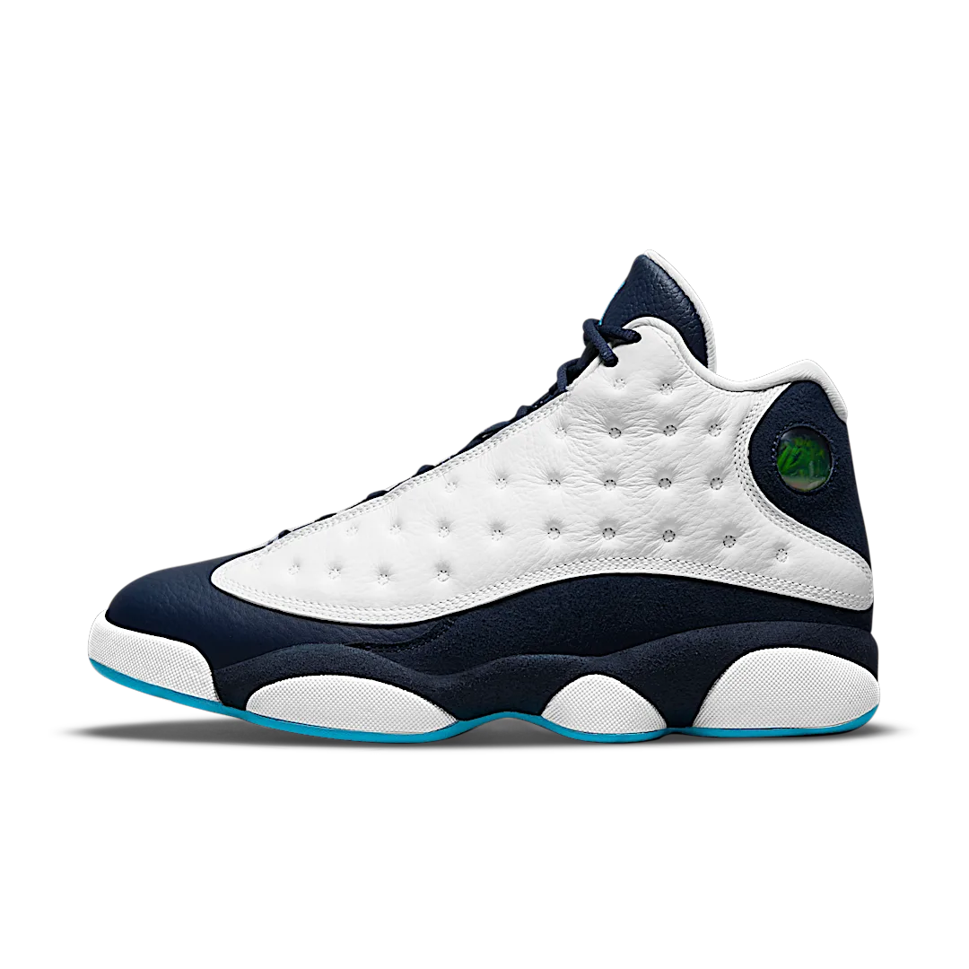 Overkicks - Air Jordan 13 Retro Obsidian Powder Blue White (414571-144) - vista lateral