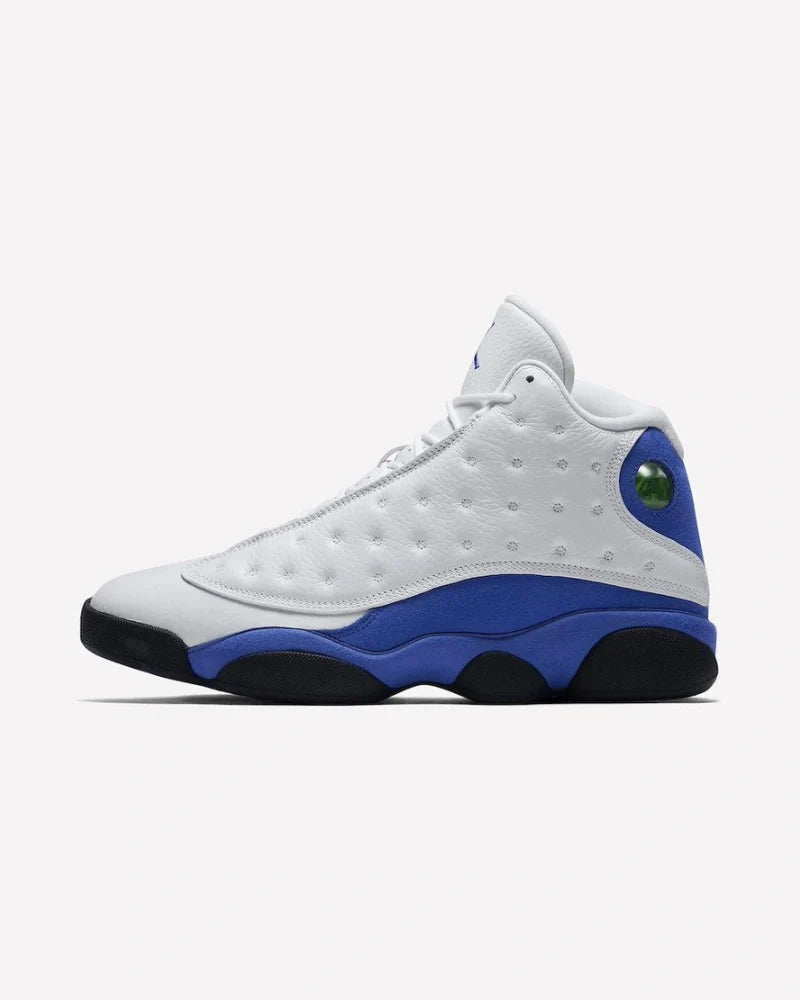 Overkicks - Air Jordan 13 Retro White Hyper Royal Black (414571-117) - vista lateral