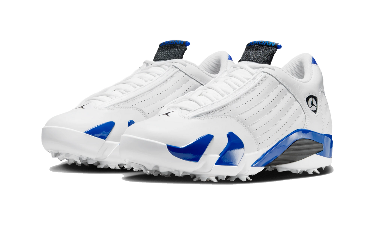 Overkicks - Air Jordan 14 Retro Golf White Hyper Royal (HJ7710-101) - vista trasera