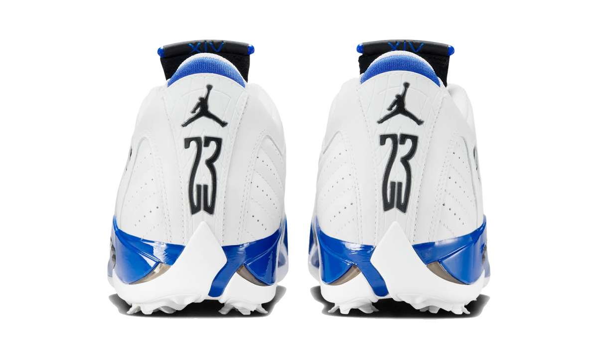 Overkicks - Air Jordan 14 Retro Golf White Hyper Royal (HJ7710-101) - detalle talón