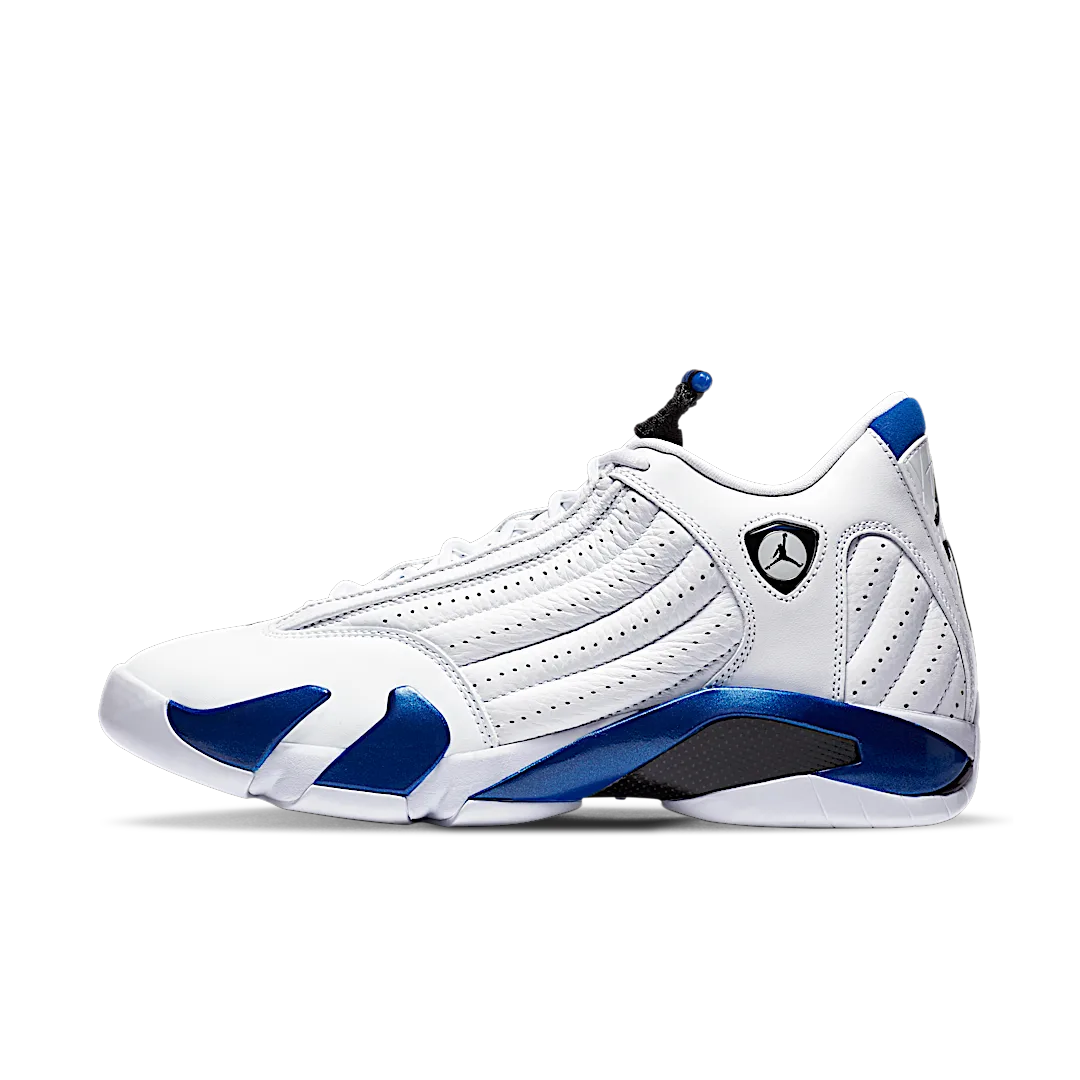Overkicks - Air Jordan 14 Retro White Hyper Royal (487471-104) - vista lateral