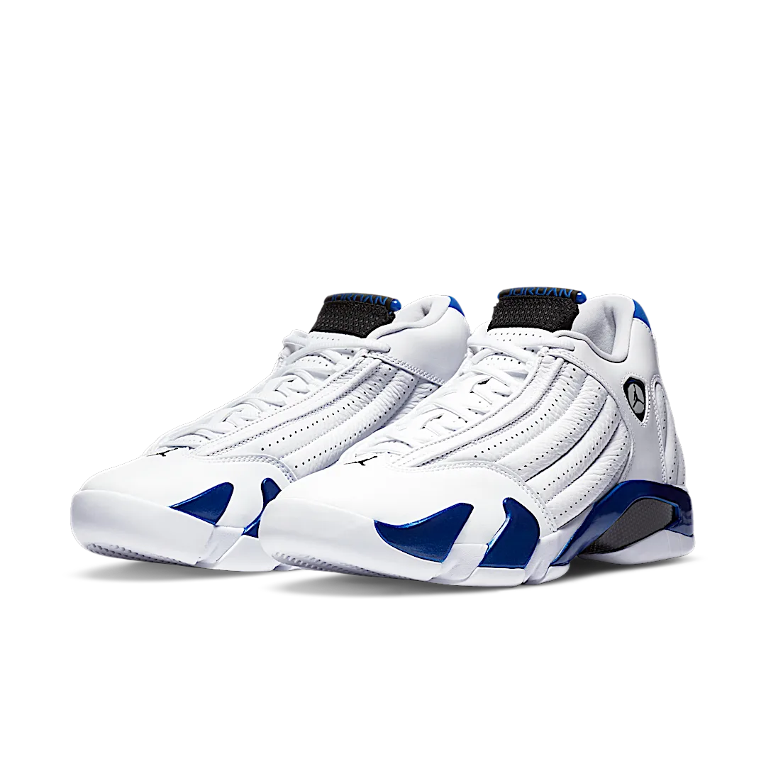 Overkicks - Air Jordan 14 Retro White Hyper Royal (487471-104) - vista trasera