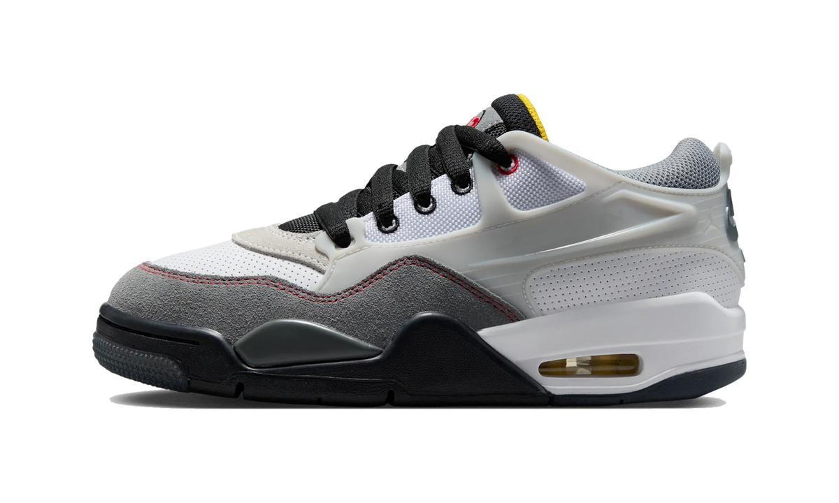 Overkicks - Air Jordan 4 RM Premium White Black Smoke Grey Fire Red (GS) (IB8051-100) - vista lateral