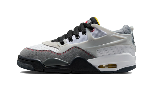 Overkicks - Air Jordan 4 RM Premium White Black Smoke Grey Fire Red (GS) (IB8051-100) - vista lateral