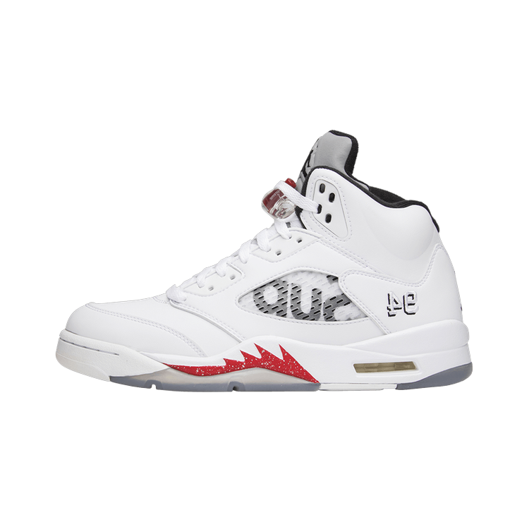 Overkicks - Air Jordan 5 Retro Supreme White (824371-101) - vista lateral