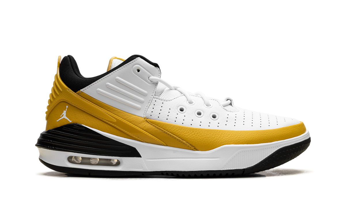 Overkicks - Air Jordan Max Aura 5 White Yellow Ochre (DZ4353-701) - detalle talón